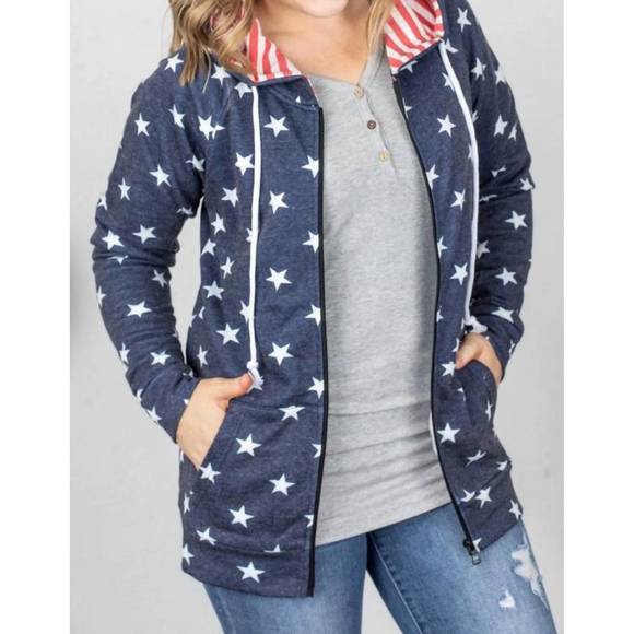 MICHELLE MAE Tops - NEW MICHELLE MAE stars and stripes zip up hoodie in blue